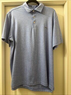 Vineyard Vines Heathered Light Blue Polo with Whale Logo